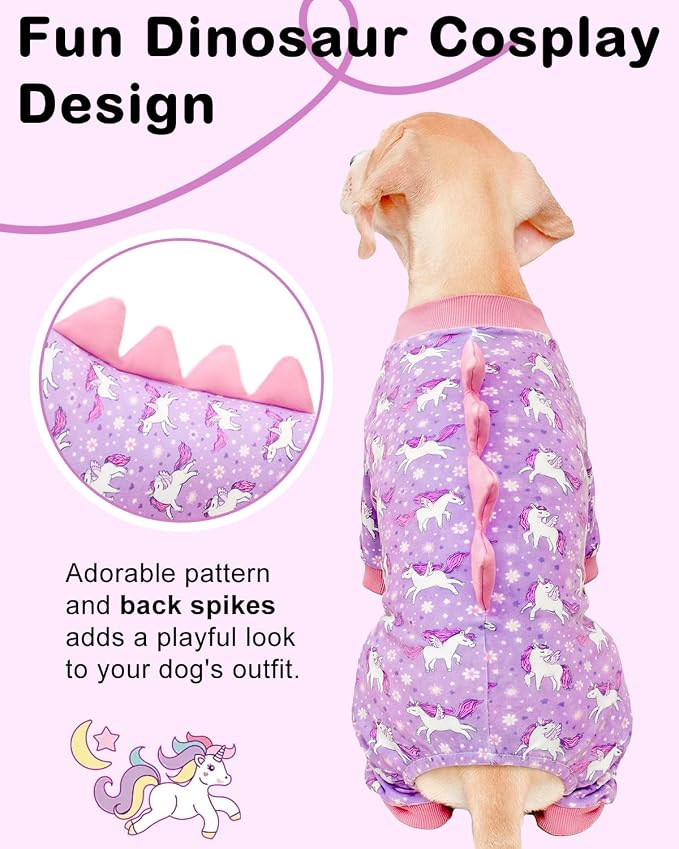 CuteBone Dinosaur Costume Dog Pajamas, Stretchy Spandex Crystal Velvet Sleepwear Coat for Small Dogs, Soft & Warm Pet Outfit Clothes for Cold Weather, Cozy Pullover Design COSP11-4XL