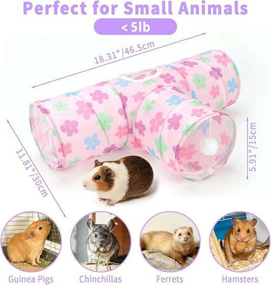 Rypet 3-Way Guinea Pig Tunnel, Collapsible Small Animal Enrichment Toy with Ball, Foldable Rabbit & Hamster Tunnel for Boredom Relief, Washable, Indoor/Outdoor Play