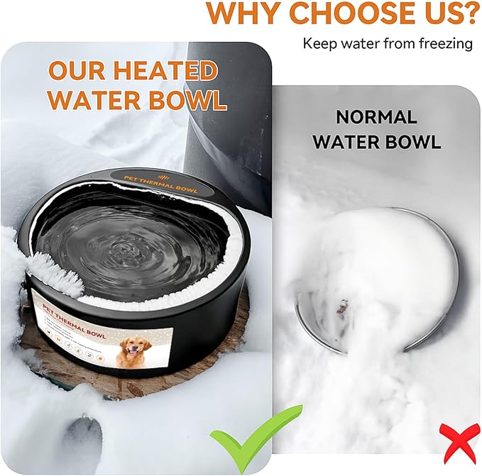 Outdoor Heated Water Bowl for Dogs Cats, 2.2L Winter Heating Dog Water Bowl Smart Thermal for Outdoor Chickens Rabbits Birds, Black, Winter Clearance 2026, Limited Stock