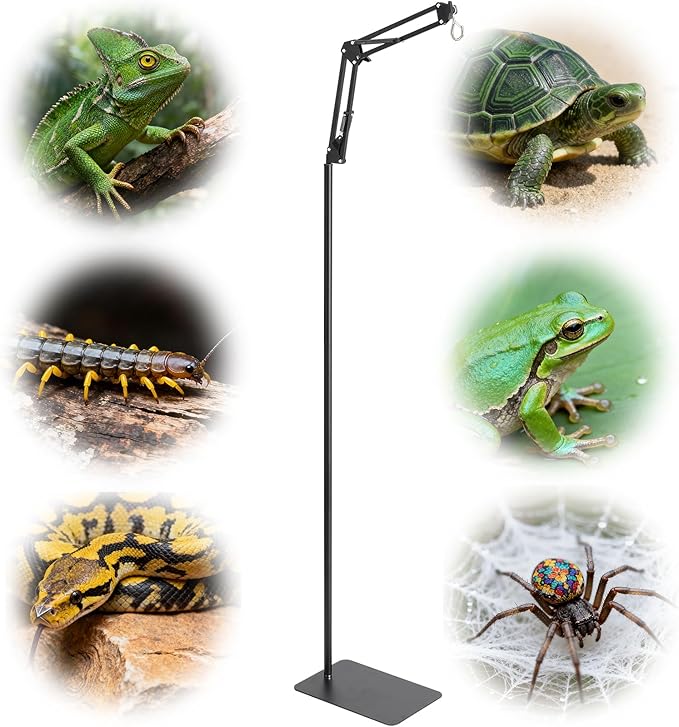 Ihomepark Reptile Lamp Stand, 15-46”Adjustable Heat Lamp Stand with 360°Rotating Arm & Heavy Duty Base, Floor Standing Reptile Light Holder for Bearded Dragon Turtles Snake and Chicks