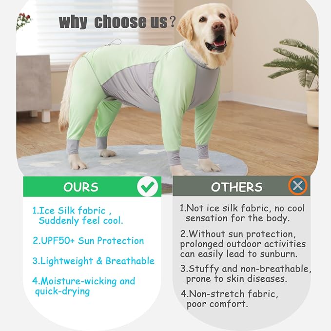Dog Sun Protection Cooling Suit UPF 50+, Quick-Dry Breathable Jumpsuit for Large & Medium Dogs, Outdoor Dirt-Resistant Shedding Control Pet Apparel (Chartreuse, 2X-Large)
