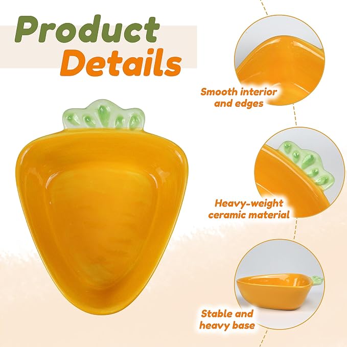 Hamster Food Bowl, Cute Big Carrot Shape Bowls, Ceramic Rabbit Bunny Guinea Pig Water Dish, Anti Spill & Prevent Tipping Chew Resistant Hay Feeder for Chinchilla, Ferret, Rat, Gerbil, Small Animals