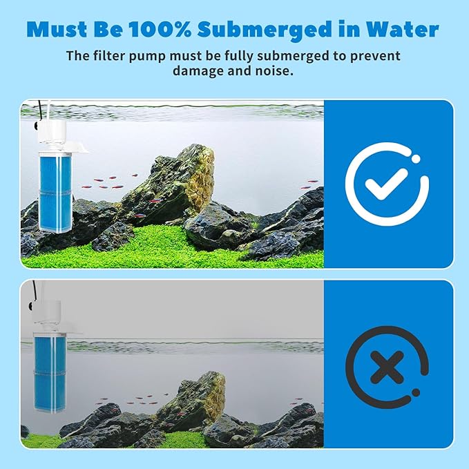 4-in-1 Aquarium Filter, 2 Stage Filtration Fish Tank Filters, Ultra Quiet Submersible Fish Filter with Adjustable Oxygenation Wavemaker, Water Circulation for 20-80 Gal Fresh/Salt Tank
