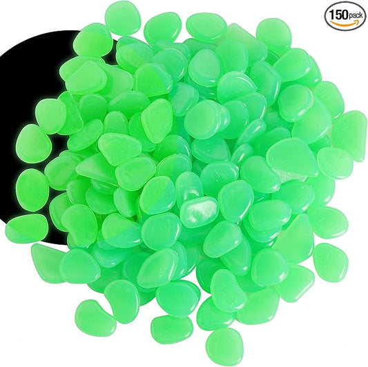 OSOPOLA 150 PCS Luminous Stones - Green Glow Rocks Decorations DIY Decorative Pebbles for Aquarium Fish Tank Sidewalk Garden Path Patio Terrace Lawn Yard Jade Ornaments Vert Cobbles Decor FD05GR150