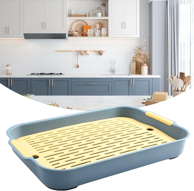 Small Animal Litter Box with Detachable Grid, Large Space Rabbit Toilet Tray for Guinea Pigs Hamster Chinchilla Ferret, Smooth Corner Plastic Potty Training Pan, Easy Clean Blue 36.5x24.5cm(D)