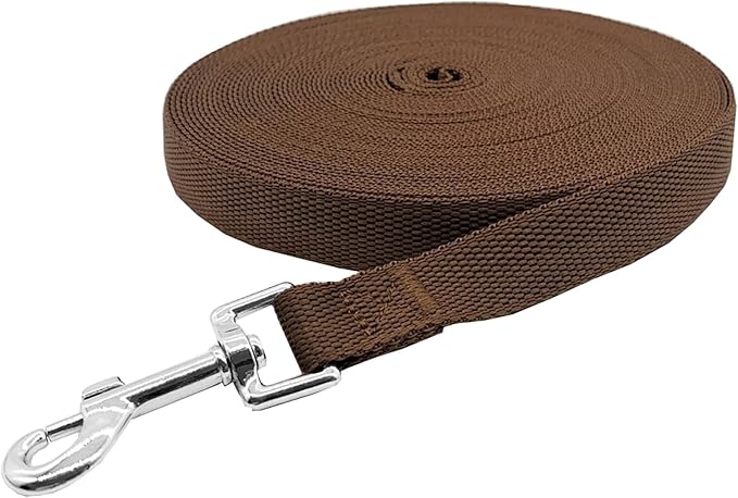 Nylon Training Dog Leash for Small Medium Large Dogs, 15ft 20ft 30ft 50ft Long Leash Dog/Puppy Lead for Obedience Recall Training, Camping (1" x 30ft, Brown)