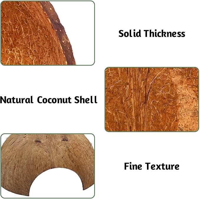 PINVNBY 2 PCS Natural Coconut Reptile Hideouts Lizard Coco Hut Hermit Crab Hut Aquarium Fish Hide Cave Spider Snail Climber Toys