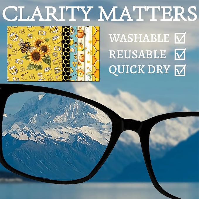 CREATCABIN 6Pcs Glasses Cleaning Cloth Insects Microfiber Cleaning Cloths Bee Glasses Cleaner Wipes Soft Microfiber Reusable for Eyeglasses Camera Lens Laptops Screens Phone 6 x 6 Inch Yellow