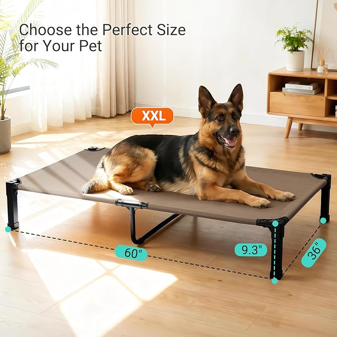 Niubya Elevated Outdoor Dog Bed, Cooling Elevated Pet Cot, Steel-Framed and Non-Slip Feet, Raised Dog Bed with Waterproof, Washable, Breathable Teslin Mesh, 60in