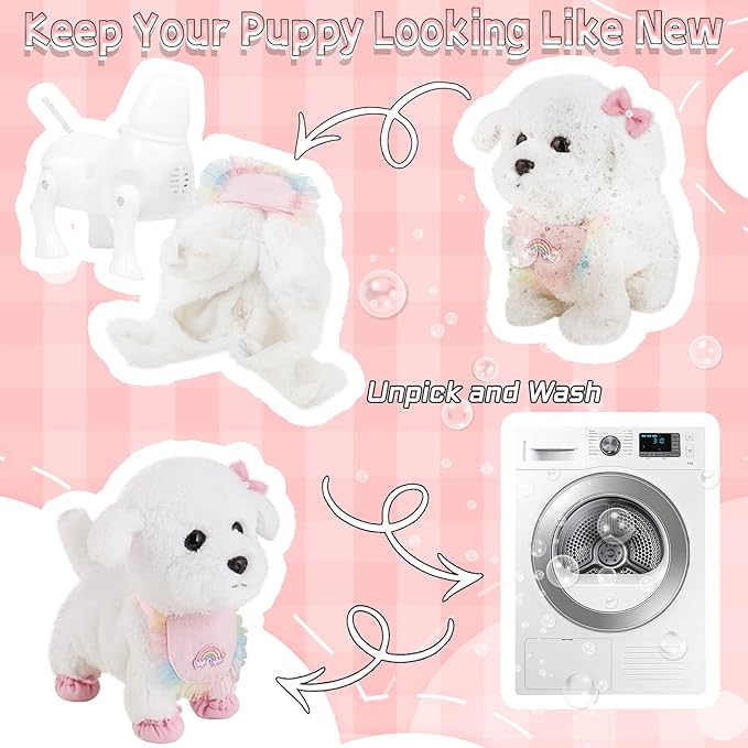 Jimate Puppy Toys for Kids, Toy Dogs that Walk and Bark, Walking Dog Toy for Kids with Leash, Interactive Stuffed Puppy with Remote Control, for Girls and Boys Aged 3-7 Year Old