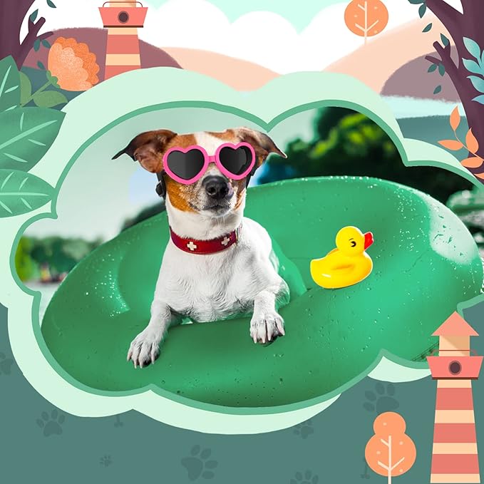 Lewondr Small Dog Sunglasses UV Protection Goggles Eye Wear Protection with Adjustable Strap Doggy Heart Shape Anti-Fog Sunglasses for Pet Dogs Sun Glasses Doggie Windproof Glasses, Pink
