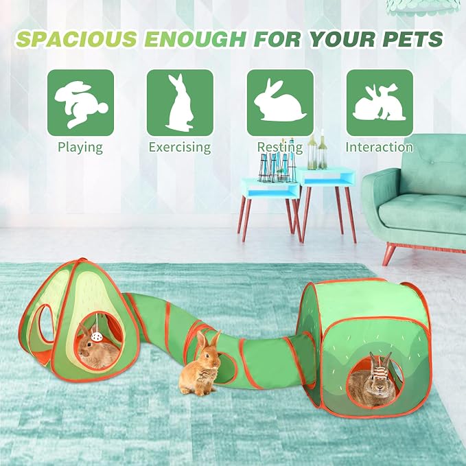 BWOGUE Bunny Tunnels & Tubes Collapsible Rabbit Hideout Tube and Foldable Cubes Playground Small Animal Activity Hideaway for Dwarf Rabbits Bunny Guinea Pigs Kitty (Avocado)