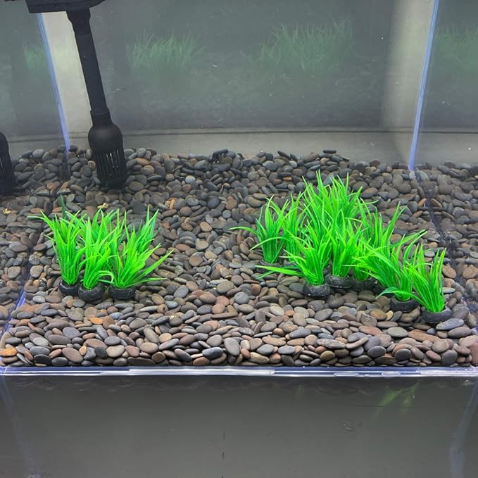 Aquarium Plant Fish Tank Decoration 20 Pieces Small/1" Tall Plastic Artificial Plant Goldfish Hidden Mini Grass Set (Green-B)