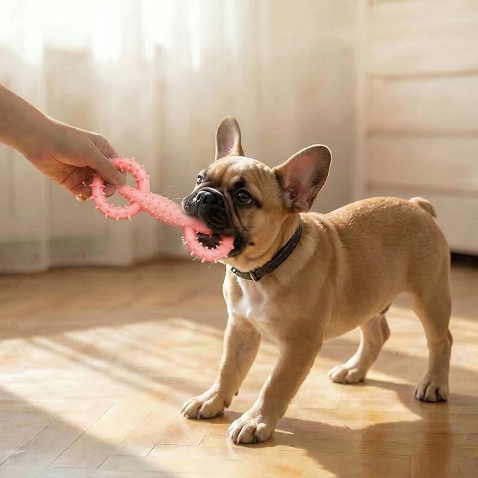 Puppy Chew Toys 6 Pack, Soft TPR Teething Toys for Puppies 2–10 Months, BPA Free Non Toxic Set with Treat Dispensing Stick, Tug Ring & Squeaky Ball for Small Medium Dogs (Pink)