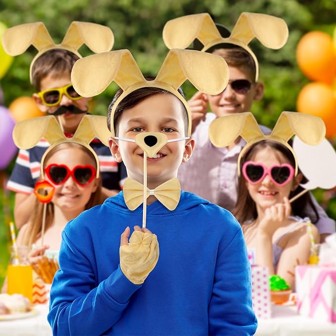 Syhood Puppy Dog Costume Set Ears Headband Bowtie Nose Tail Paw Gloves Accessories for Carnival