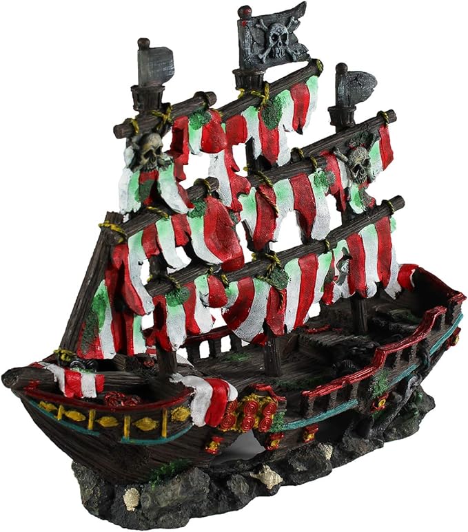 Penn-Plax Deco-Replicas Striped Sail Shipwreck - Realistic Aquarium Shipwreck Ornaments - Durable Resin Nautical Decor for Freshwater & Saltwater Fish Tanks - 14 x 5.5 x 13 Inches, Medium Size