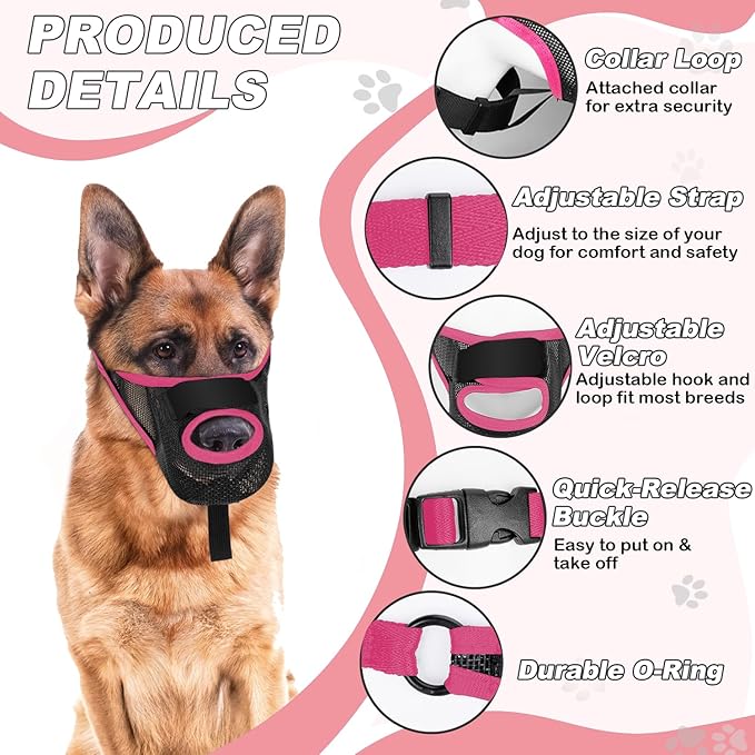 Dog Muzzle with Front Opening for Training and Treats, Breathable Air Mesh Muzzle for Biting Chewing Scavenging, Soft Lightweight Adjustable Mouth Guard for Small Medium Large Dogs (Pink, XL)