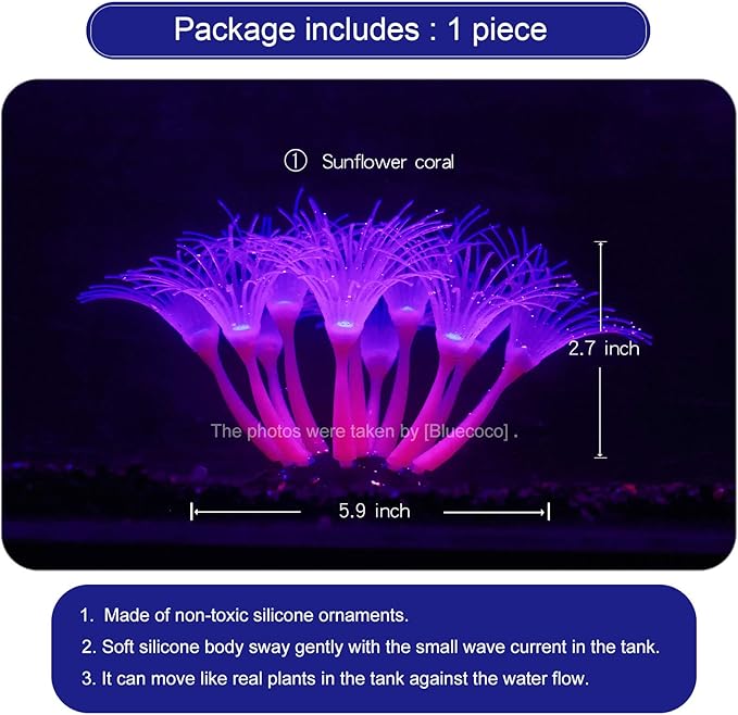 Artificial Flowers Soft Silica Gel Moves Naturally with Water Flow, Aquarium Decorations Glow in The Dark, Glowing Coral Ornaments for Fish Tank Decorations (Pink, Sunflower)