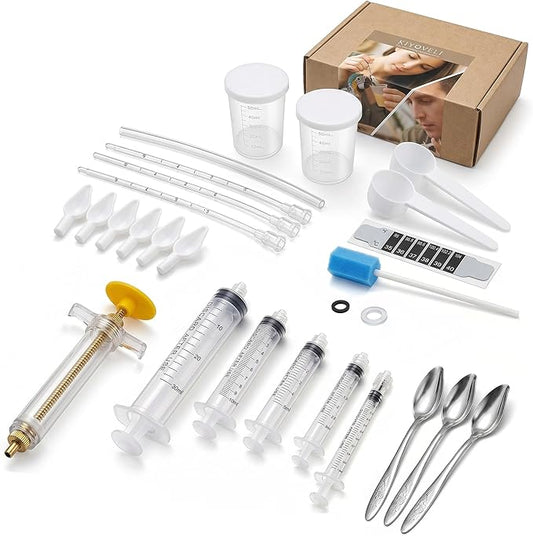 Baby Bird Feeding Syringe Kit, 25 PCS Hand Feeding Tubes Set with Temperature Strip, Cleaning Sponge Brush, Measuring Cups and Spoons for Parrot, Small Birds, Chick Hand Feeding