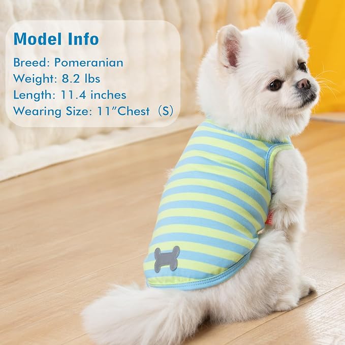 KYEESE 2Pack Dog Shirt, Soft Striped Dogs T Shirts, Lightweight Doggie Tank Top Cat Clothes, Sleeveless Dog Shirt for Small Dogs, Stretchy Pet Vest, Blue, Medium
