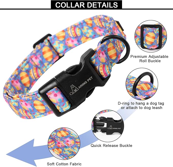 ARING PET Easter Dog Collar, Cute Purple Eggs Pet Collars with Quick Release Buckle for Puppy Small Medium Large Boy Girl Dogs-L