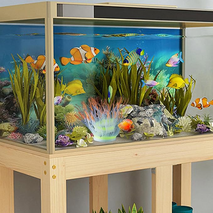 WishLotus Fish Tank Coral Ornaments, Artificial Soft Silicone Aquarium Coral Decorations Colorful Lifelike Glowing Fish Tank Decorations Accessories for Aquarium Landscaping (Green)