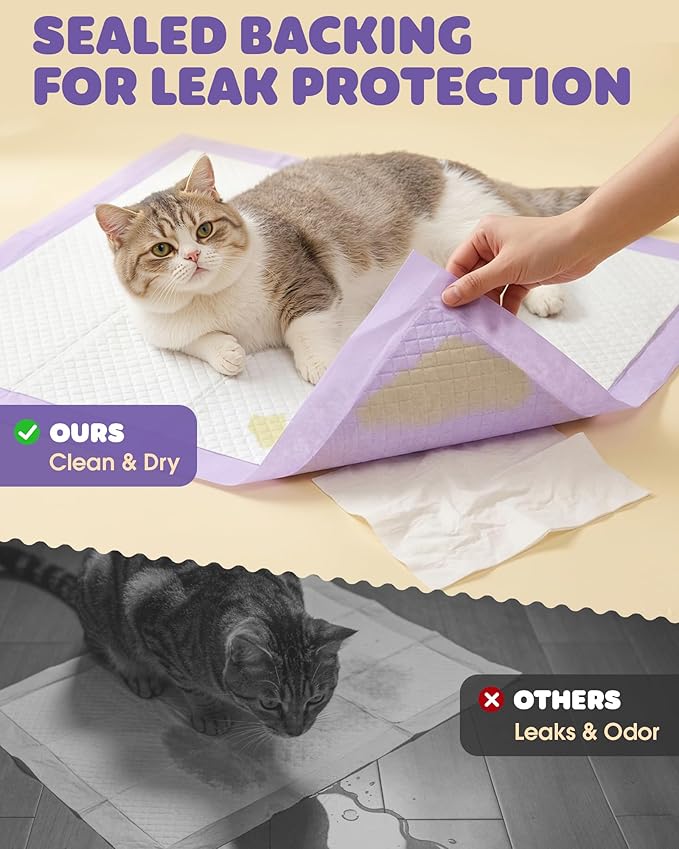 Powools Cat Pee Pads - Leak-Resistant Disposable Pee Pad for Cats, 12 x 17.5" Cat Litter Box Pads, 900g Absorbency, for Litter Box Drawers, Pet Carriers & Floor Use, 40 Count, Unscented