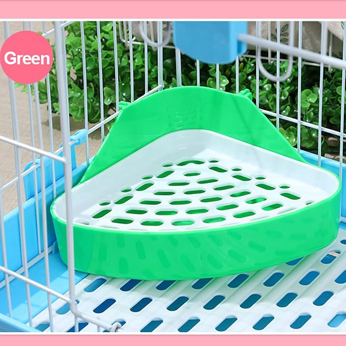 kathson Triangle Potty Trainer Corner Bunny Toilet Guinea Pig Litter Bedding Plastic Box Pet Pan for Rabbit Chinchilla Hamster Ferret Small Animal (Green)