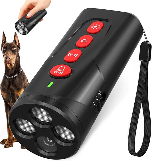 Dog Bark Deterrent Device, 3X Ultrasonic Anti Barking Device 6 Modes Dog Trainer Rechargeable & Portable Safe Bark Control Indoor Outdoor for All Dogs with LED Flashlight - Red Button