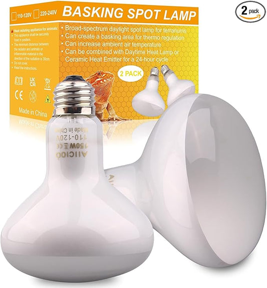 Aiicioo Reptile Basking Light Bulb - 150W Reptile Heat Lamp 2 Pack UVA Daylight Amphibians Basking Bulb for Bearded Dragon Turtle Hermit Crab Gecko Lizard Chicken