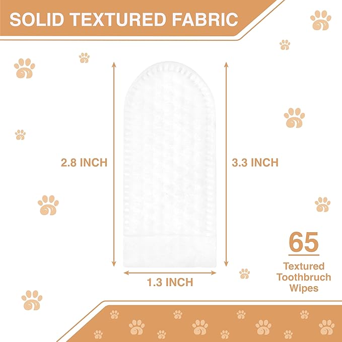 Pet Dental Wipes for Dogs and Cats - Eliminate Bad Breath, Plaque, and Tartar - Finger Toothbrush Design - Cleans Ears, Eyes Tear Mark and Paws - 65 Disposable Wipes - No Rinsing Needed