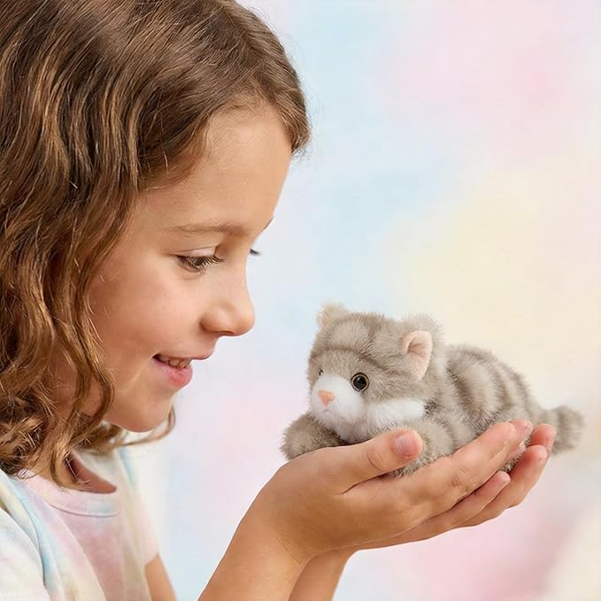 Cute Grey Cat Stuffed Animal Plush Toy - Weighted & Soft, Cute Small Plushie Gift for Kids, Girls, Boys, Adults. 8 inches