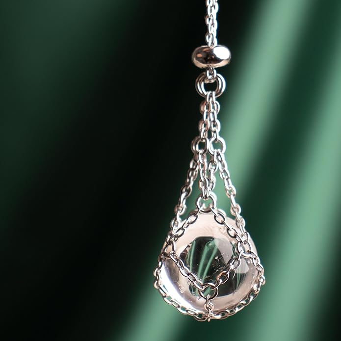22Inch Stainless Steel Interchangeable Crystal Holder Necklace Chained GemStones Cage Necklace Trendy Pendant Necklace for Women Men Necklace Holder for Healing Crystal