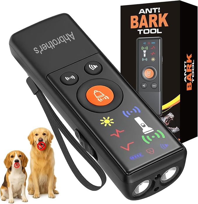 Ahbrother's Dog Bark Deterrent Devices 2X Power Anti Barking Device for Dogs, Ultrasonic Dual Emitters, 4 Training Modes Barks No More Indoors Outdoors Behavior Correct Safe & Humane Rechargeable