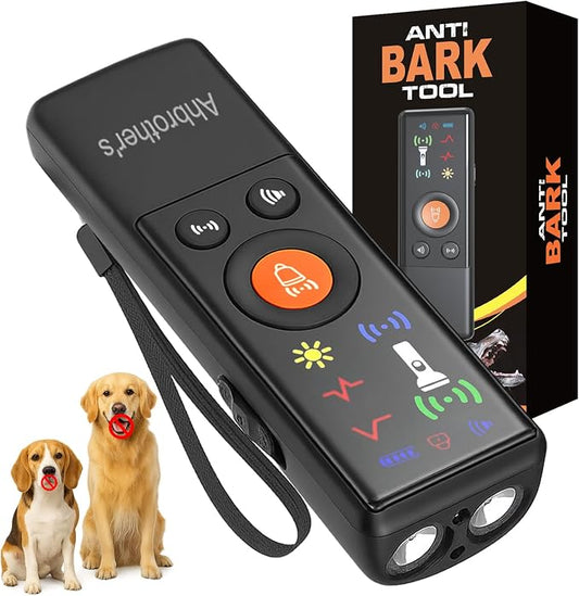 Ahbrother's Dog Bark Deterrent Devices 2X Power Anti Barking Device for Dogs, Ultrasonic Dual Emitters, 4 Training Modes Barks No More Indoors Outdoors Behavior Correct Safe & Humane Rechargeable