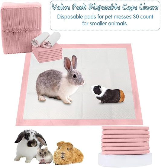 Tfwadmx Rabbit Pee Pads 30 Pcs 18"× 13" Disposable Cage Liners Leak-Proof Super Absorbent Potty Training Pad for Puppy Guinea Pigs Hedgehog Hamsters Chinchillas Cats and Other Small Animals