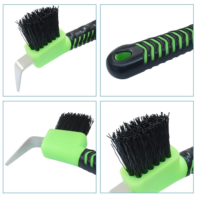Litoexpe 1 Pcs Horse Hoof Pick Brushes with Soft Touch Rubber Handle, Fine Brush for Goat Donkey and Horse Equestrian Enthusiasts (Green)