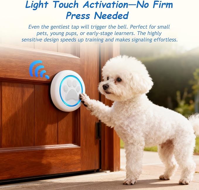 Soft Ring Dog Potty Bell for Training – Wht Wireless Dog Door Bell with 1000ft Range, LED Alert, 60 Tones, Waterproof Dog Bells to Go Outside – Bell for Dogs to Ring to Go Potty(2 Receivers & 1 Bell)
