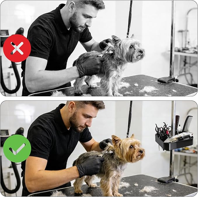 Pumtus Rotatable Pet Grooming Tools Holder, Portable ABS Plastic Grooming Table Arm Organizer, Durable Pet Shop Hairdressing Storage Rack, Practical Groomer Organization for Scissors Combs Clips