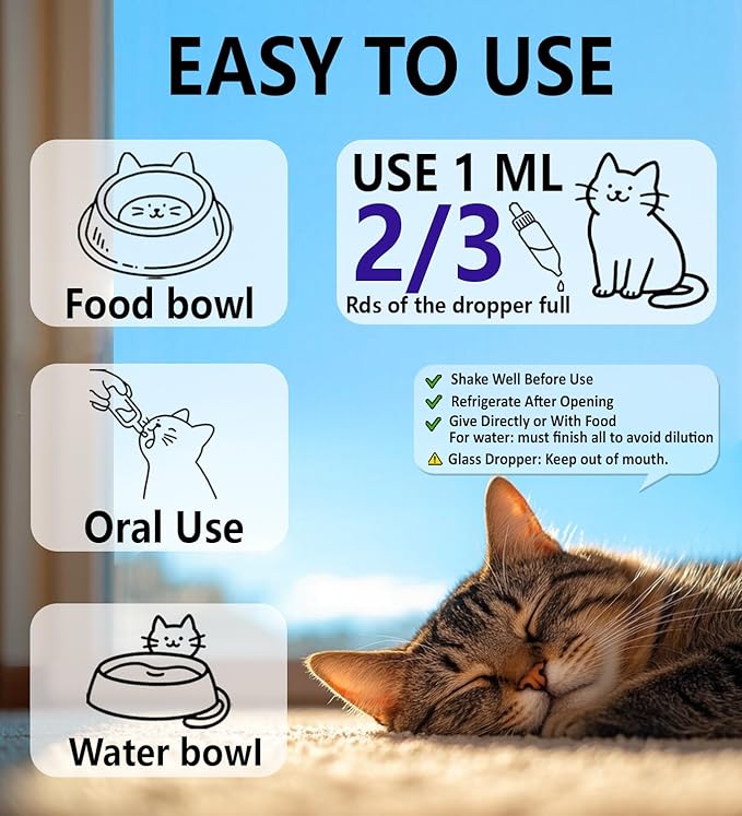 Calming Drops for Cats, Helps to Manage Stress & Anxiety, with Pheromones that May Help Curb Destructive Behavior & Separation Anxiety, Health Supplement for Cats, Sedative-Free, 2 floz