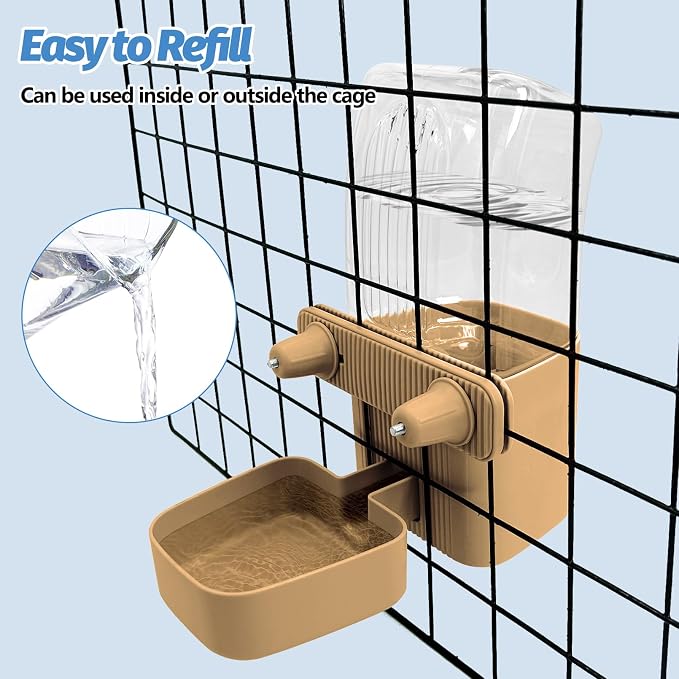 50 oz Rabbit Water Dispenser Hanging Gravity Bunny Water Bottle for Cage Automatic Small Animal Water Bottle for Ferret Guinea Pig Chinchilla Cat Puppy (Brown)