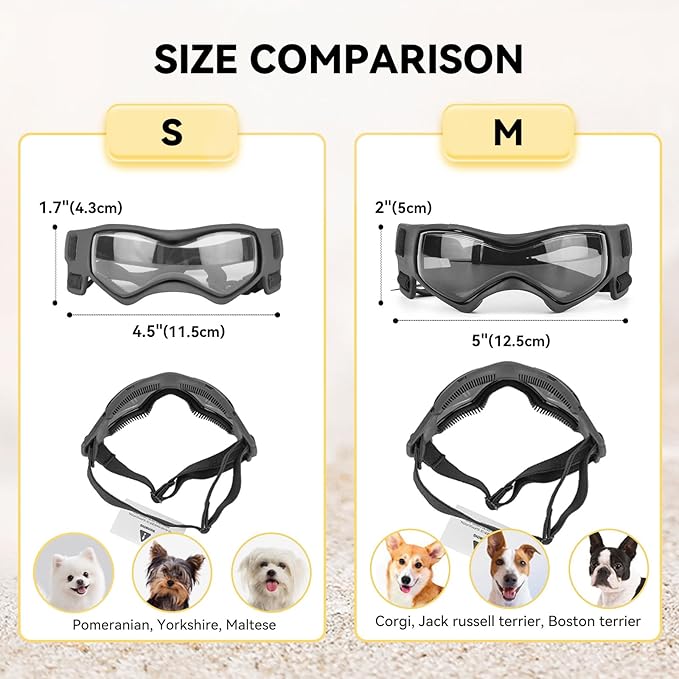 Dog Goggles Small Breed, Dog Sunglasses UV Protection Puppy Eyewear for Small Pet Outdoor Riding Driving, Black S