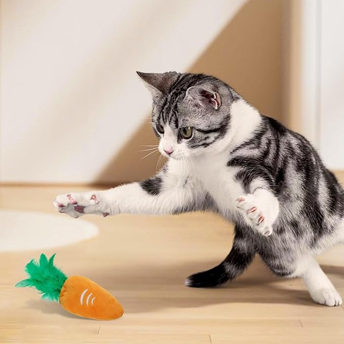 Andiker 2PCS Cat Chew Toys, Cute Pineapple Shape Soft Cat Plush Toys with Smooth Skin-Friendly Plush Fabric Containing Catnip Entertaining Interactive Cats Toy for Indoor Cats and Kitten (Orange)