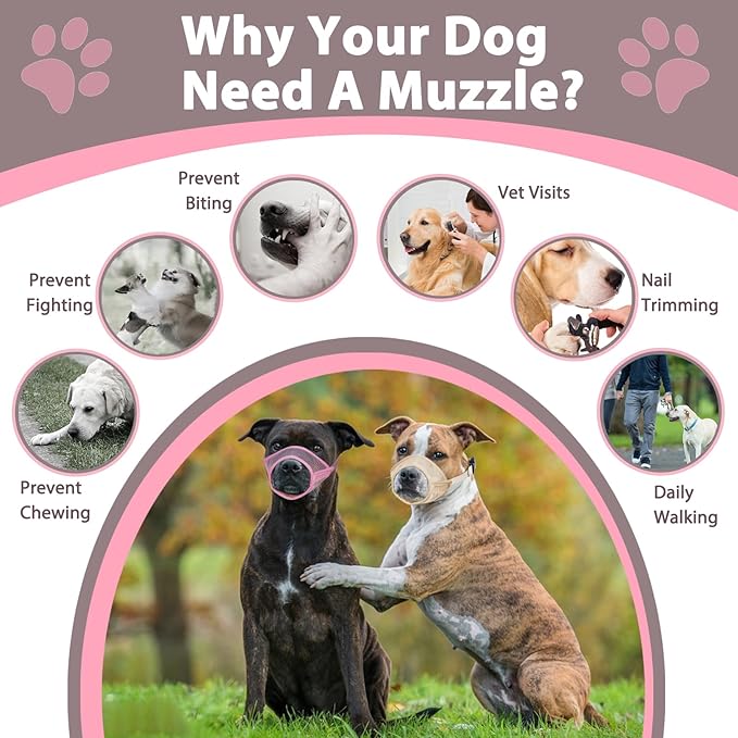 Dog Muzzle Suits for Small Medium Large Dogs, Mesh Muzzle Anti Biting Chewing, Breathable Mouth Cover Set with Adjustable Strap for Grooming Vet Visiting Training (3 PCS(S-L), Pink)