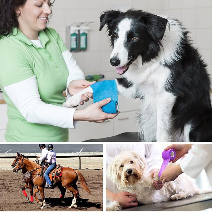 LotFancy 10 Rolls Self Adhesive Vet Wrap, 3 Inch Cohesive Bandage Wrap for Horses, Dogs, Cats, Pet, Animal, Non-Woven Medical First Aid Tape for Wounds, Paw, Leg, Foot, Ankle Sprains & Swelling