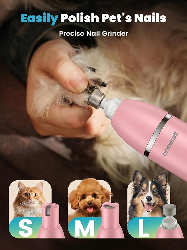 oneisall 4 in 1 Dog Grooming Kit with LCD Display, Dog Hair Trimmer for Paw Nail Grinder, Rechargeable Cordless Low Noise IPX7 Waterproof Pet Clippers Pink