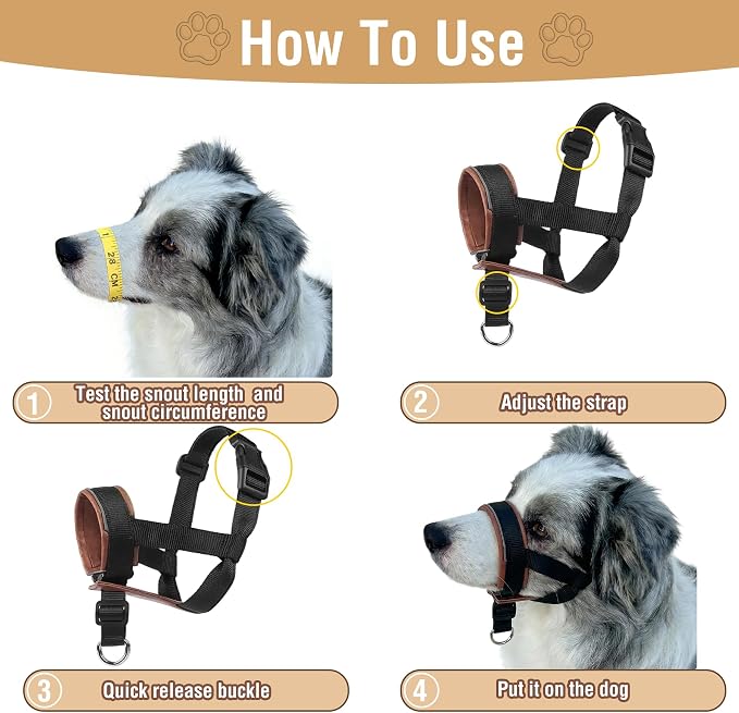 Dog Muzzle,Adjustable Loop Pets Muzzle Soft Leather Protect Skin Puppy Muzzles Prevent Biting Chewing Barking Allow Panting Drinking,Not Include Dog Collar (Brown, Small)