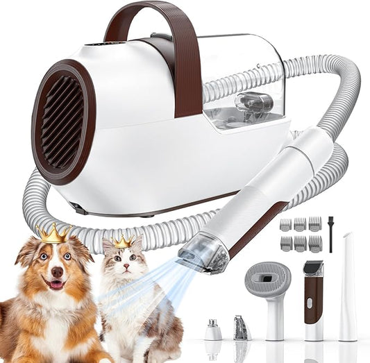 Dog Grooming Vacuum, Dog Grooming Kit with Pet Clipper Nail Grinder, 3 Suction Modes Dog Brush Vacuum with 6 Pet Grooming Tools(Camel)