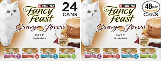 Fancy Feast Purina Gravy Lovers Variety Pack Feast Pate in Wet Cat Food Gravy - 4.5 lb. Boxes, 1 Count (Pack of 48)