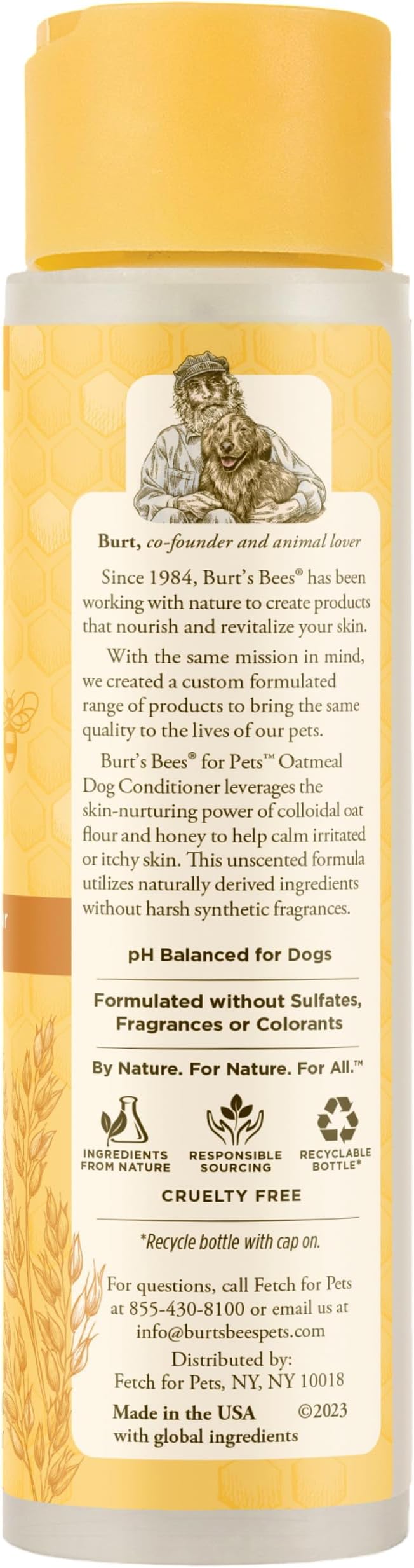 Burt's Bees for Pets Oatmeal Dog Conditioner with Colloidal Oat Flour and Honey, Moisturizes and Softens Dry Dog Coats, pH Balanced and Fragrance-Free, 95% Natural Origin, 10 Fl Oz - 6 Pack